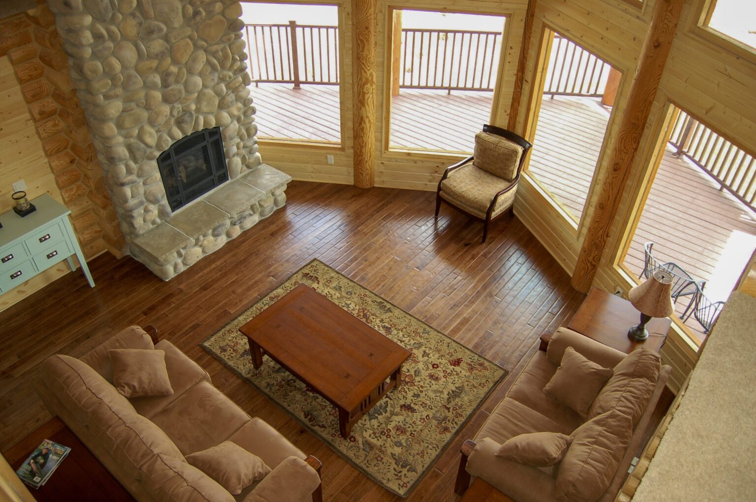 Loon Lodge living room with fireplace